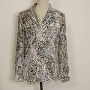 Tommy Hilfiger Brown and Black Paisley Shirt Size XS